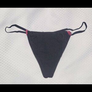 NWOT PINK by Victoria's Secret Black Lace Back V String Panty Size M
